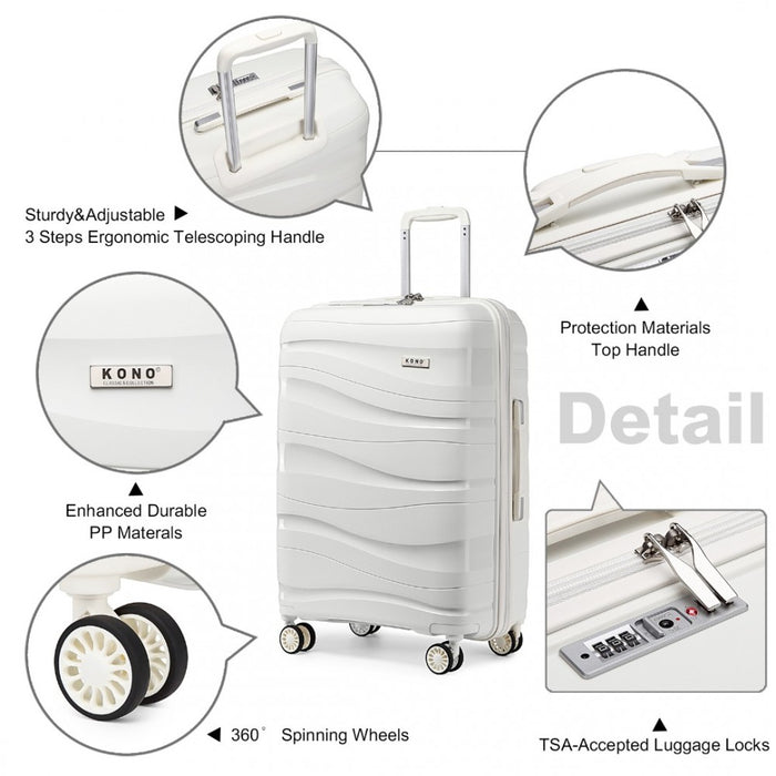 K2094L - Kono 28 Inch Lightweight Polypropylene Hard Shell Suitcase With TSA Lock - Cream White