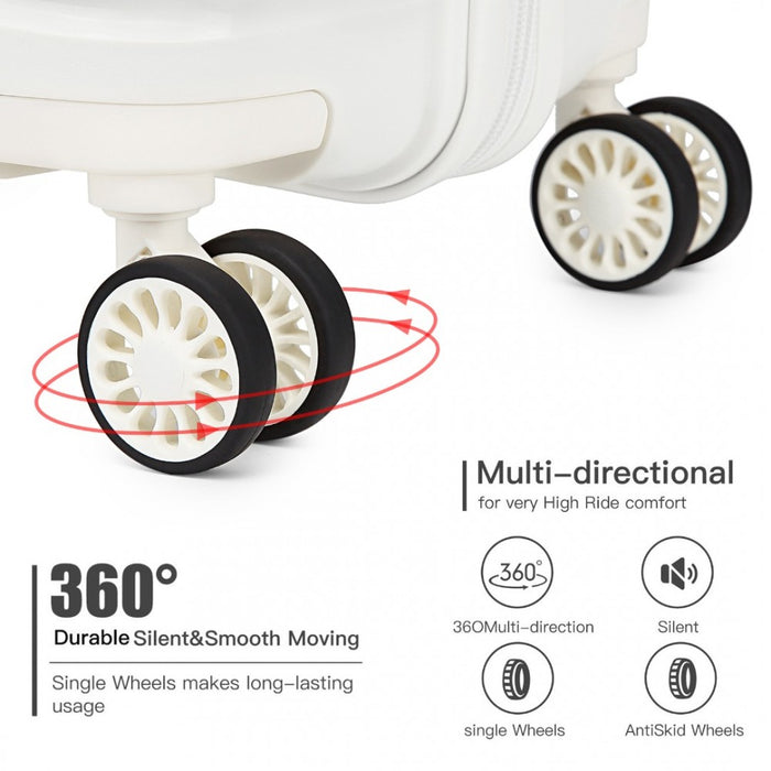 K2094L - Kono 24 Inch Lightweight Polypropylene Hard Shell Suitcase With TSA Lock - Cream White