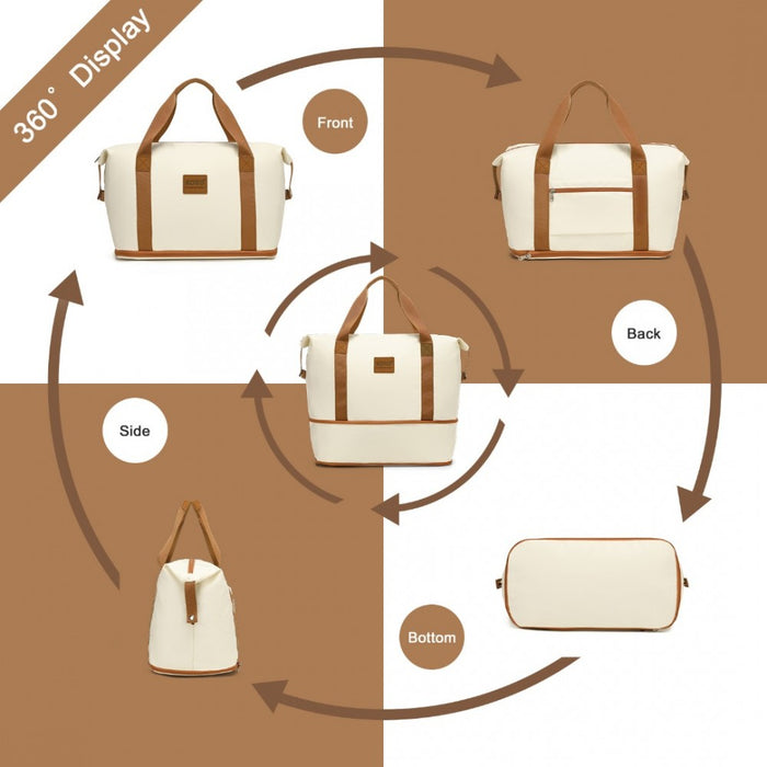 K2094L+EA2212 - Kono 20 Inch Polypropylene Cabin Size Suitcase 3 Piece Travel Set with Weekend Bag and Toiletry Bag - Cream