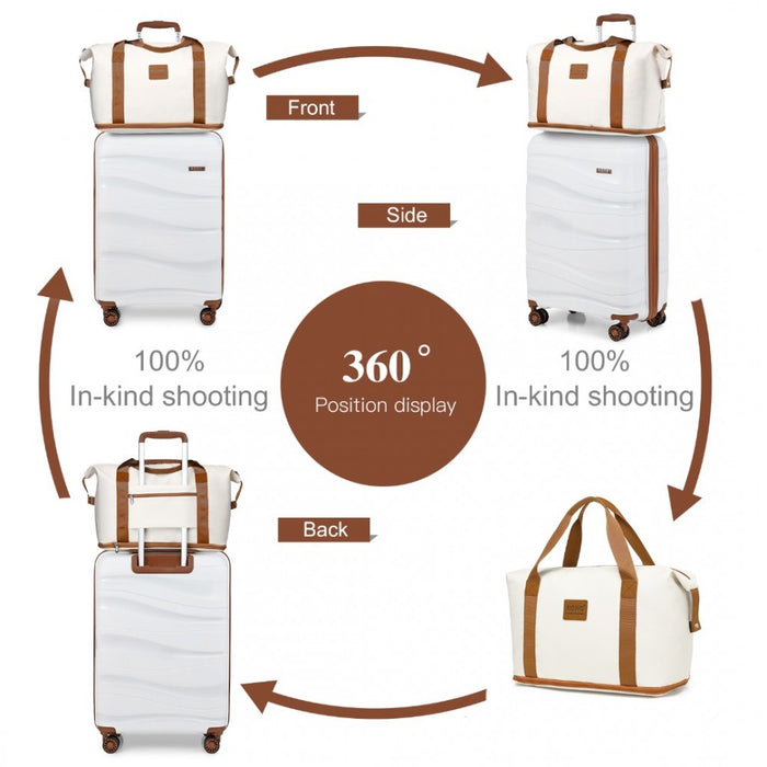 K2094L+EA2212 - Kono 20 Inch Polypropylene Cabin Size Suitcase 3 Piece Travel Set with Weekend Bag and Toiletry Bag - Cream