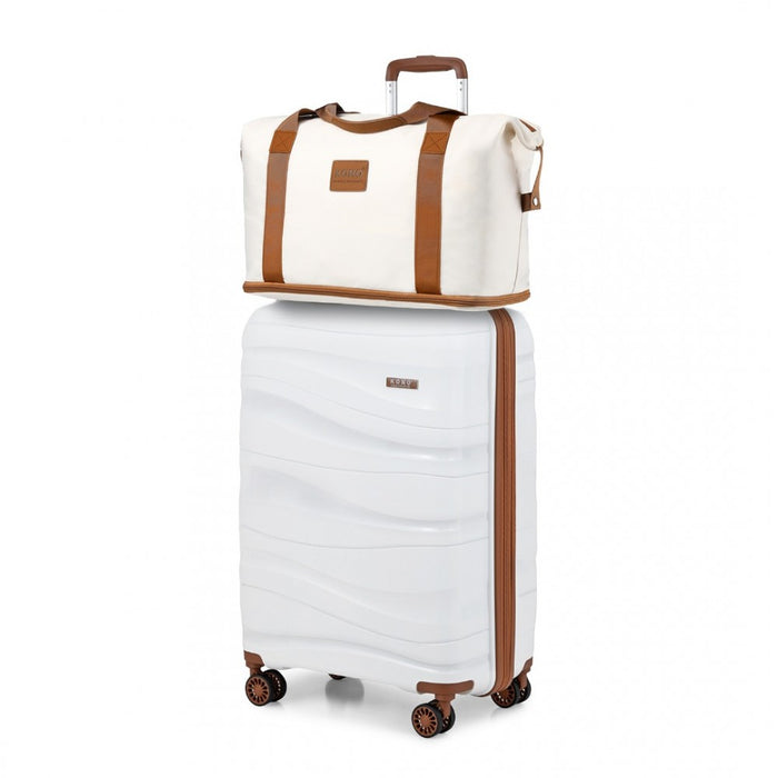 K2094L+EA2212 - Kono 20 Inch Polypropylene Cabin Size Suitcase 3 Piece Travel Set with Weekend Bag and Toiletry Bag - Cream