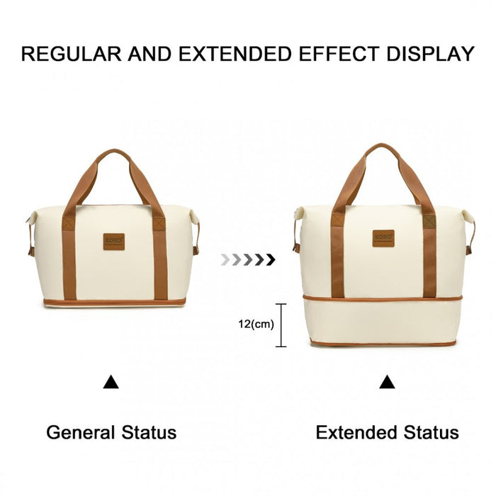 K2094L+EA2212 - Kono 20 Inch Polypropylene Cabin Size Suitcase 3 Piece Travel Set with Weekend Bag and Toiletry Bag - Cream