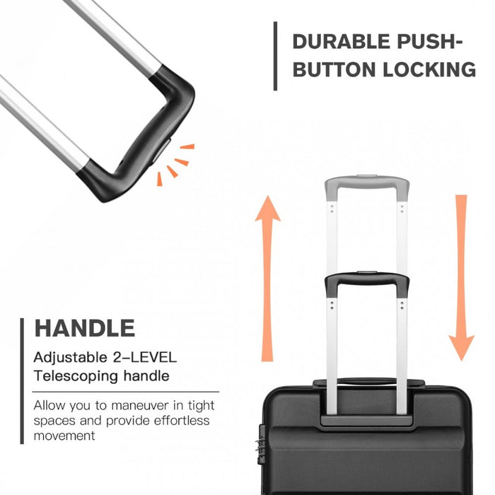 K2191L - Kono 19 Inch Cabin Size Carry On Suitcase - Streamlined Lightweight ABS Hardshell with Secure TSA Lock - Black