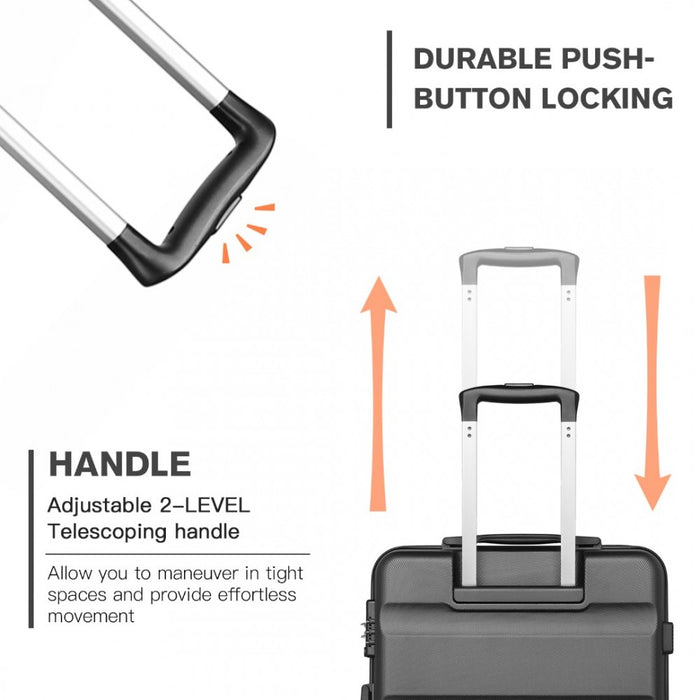 K2191L - Kono 3-Piece Lightweight ABS Hardshell Suitcase Set - 19, 24, 28 Inch with Secure TSA Lock - Grey