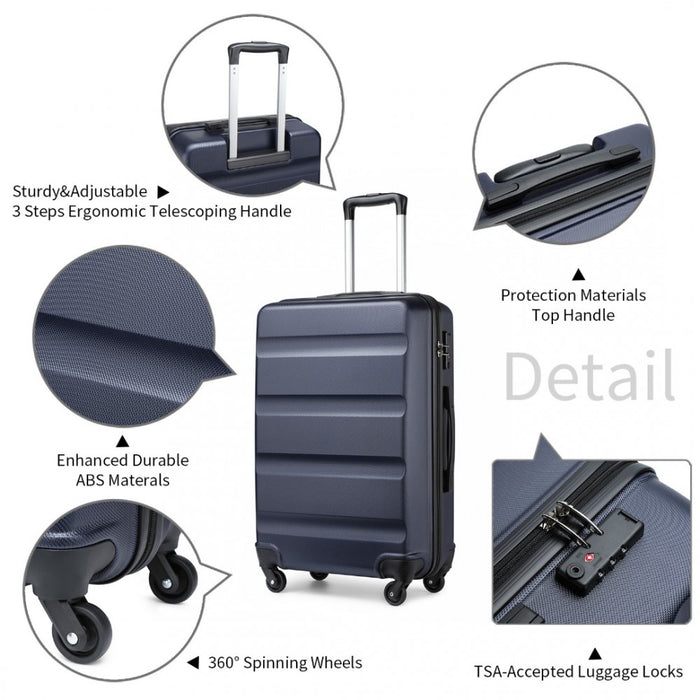 K2191L - Kono 24 Inch Check in Luggage - Streamlined ABS Hardshell Suitcase with Secure TSA Lock - Navy