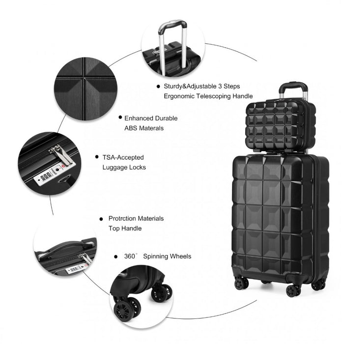 K2292L - Kono 13/20 Inch Lightweight Hard Shell ABS Cabin Suitcase With TSA Lock And Vanity Case - Black