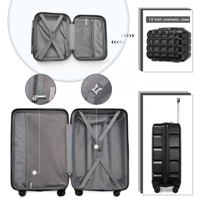 K2292L - Kono 13/20 Inch Lightweight Hard Shell ABS Cabin Suitcase With TSA Lock And Vanity Case - Black