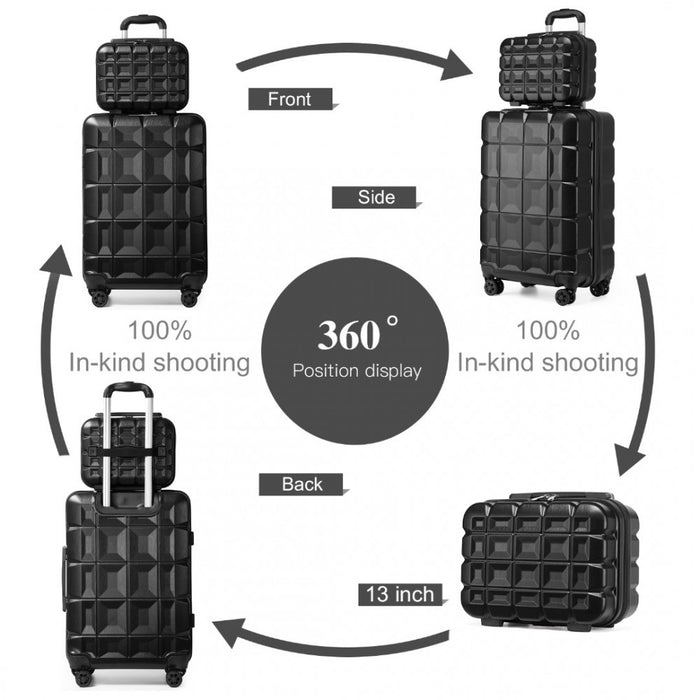 K2292L - Kono 13/20 Inch Lightweight Hard Shell ABS Cabin Suitcase With TSA Lock And Vanity Case - Black