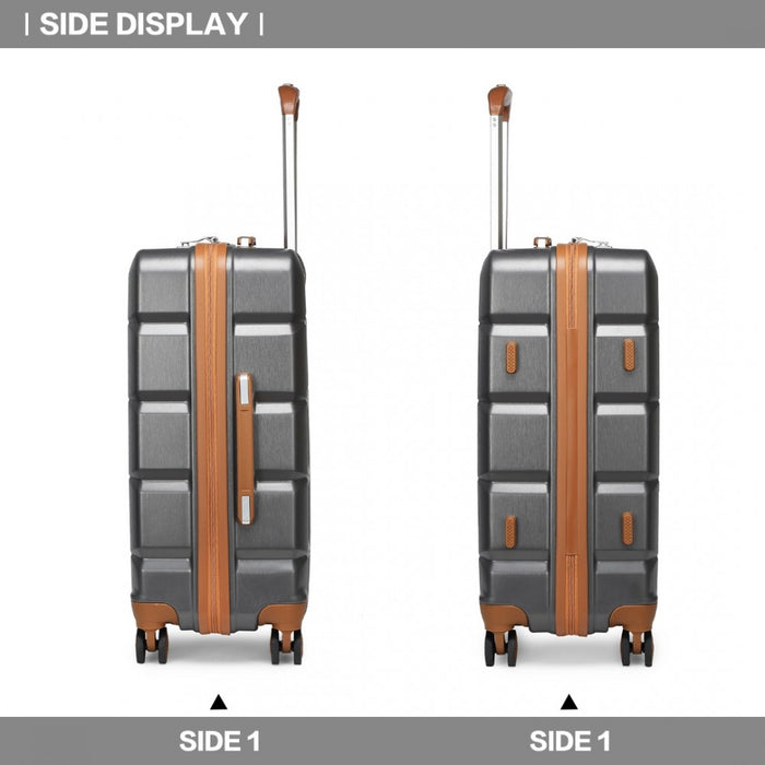 K2292L - Kono Lightweight Hard Shell ABS Suitcase With TSA Lock And Vanity Case 4 Piece Set - Grey