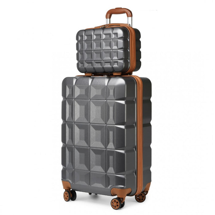 K2292L - Kono 13/20 Inch Lightweight Hard Shell ABS Cabin Suitcase With TSA Lock And Vanity Case - Grey