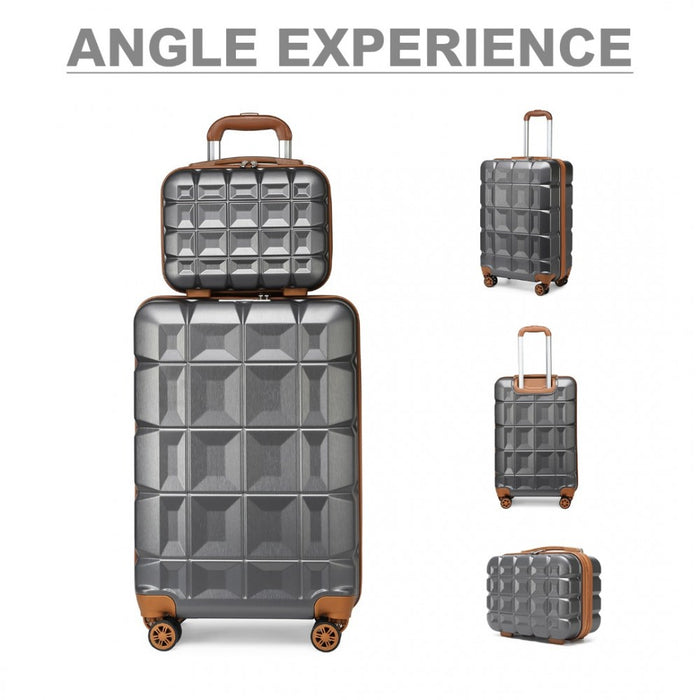 K2292L - Kono 13/20 Inch Lightweight Hard Shell ABS Cabin Suitcase With TSA Lock And Vanity Case - Grey