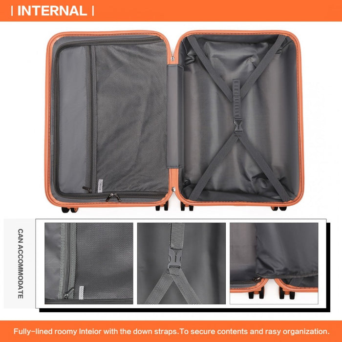 K2292L - Kono 24 Inch Lightweight Hard Shell ABS Suitcase With TSA Lock - Orange