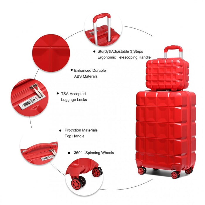 K2292L - Kono 13/20 Inch Lightweight Hard Shell ABS Cabin Suitcase With TSA Lock And Vanity Case - Red