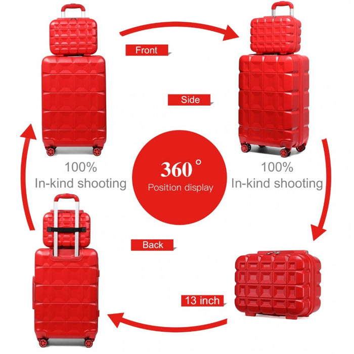 K2292L - Kono 13/20 Inch Lightweight Hard Shell ABS Cabin Suitcase With TSA Lock And Vanity Case - Red