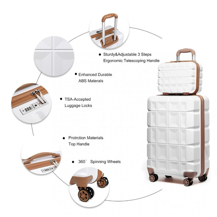 K2292L - Kono 13/20 Inch Lightweight Hard Shell ABS Cabin Suitcase With TSA Lock And Vanity Case - White