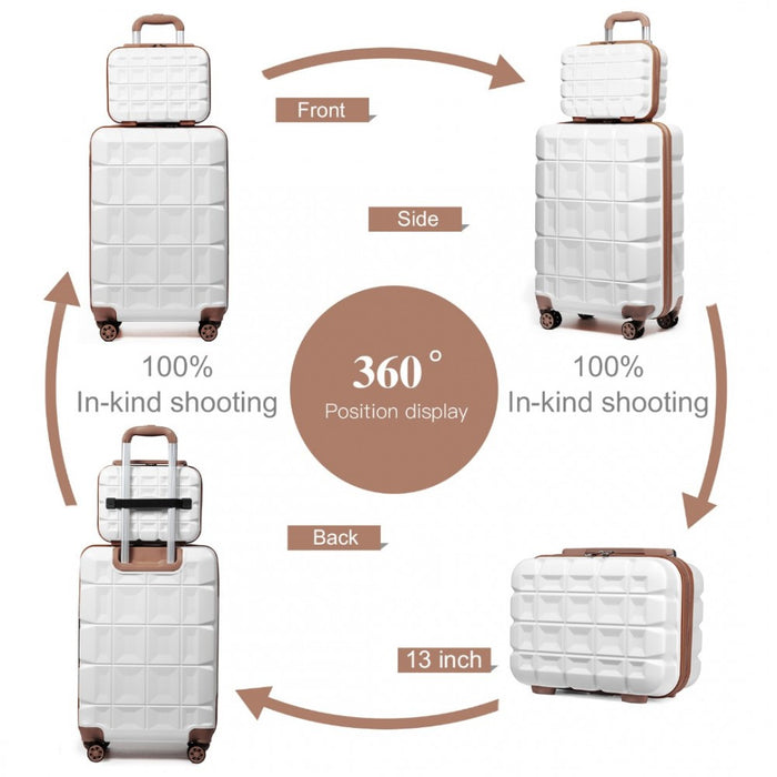 K2292L - Kono 13/20 Inch Lightweight Hard Shell ABS Cabin Suitcase With TSA Lock And Vanity Case - White