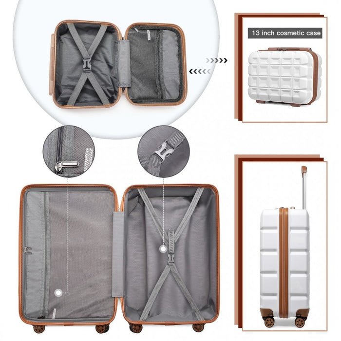 K2292L - Kono 13/20 Inch Lightweight Hard Shell ABS Cabin Suitcase With TSA Lock And Vanity Case - White