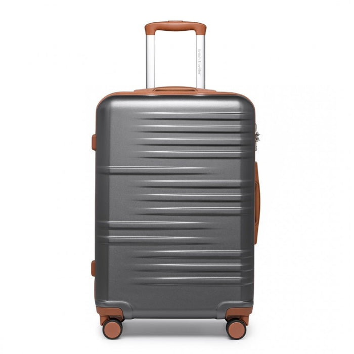 K2391L - British Traveller 24 Inch Durable Polycarbonate and ABS Hard Shell Suitcase With TSA Lock - Grey And Brown