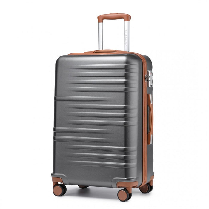 K2391L - British Traveller 24 Inch Durable Polycarbonate and ABS Hard Shell Suitcase With TSA Lock - Grey And Brown