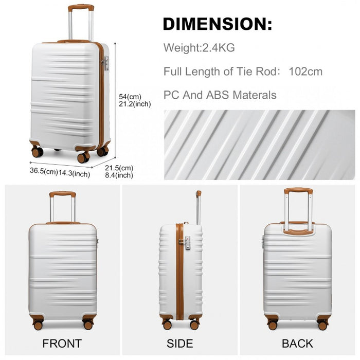 K2391L - British Traveller 20 Inch Durable Polycarbonate and ABS Hard Shell Suitcase With TSA Lock - White