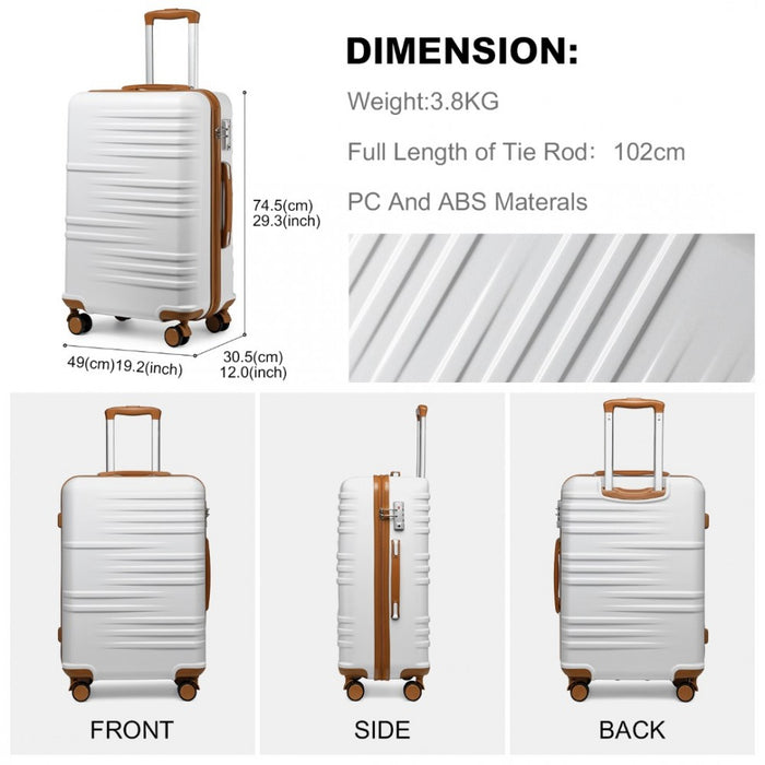 K2391L - British Traveller 28 Inch Durable Polycarbonate and ABS Hard Shell Suitcase With TSA Lock - White