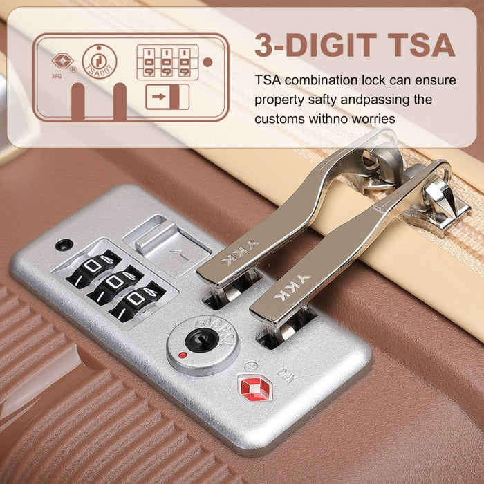 K2392L - British Traveller 28 Inch Multi-Texture Polypropylene Hard Shell Suitcase With TSA Lock - Brown And Apricot