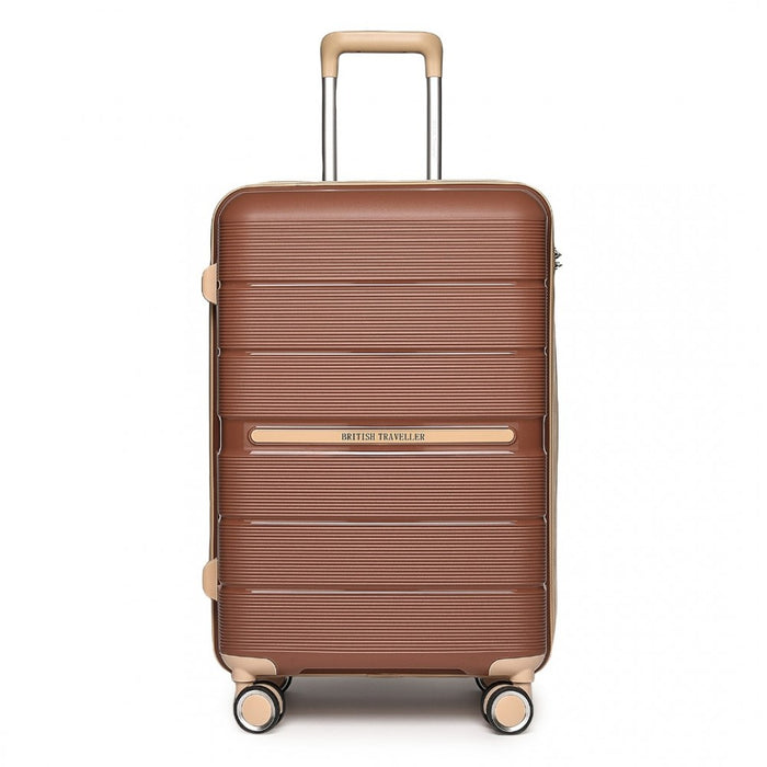 K2392L - British Traveller 24 Inch Multi-Texture Polypropylene Hard Shell Suitcase With TSA Lock - Brown And Apricot