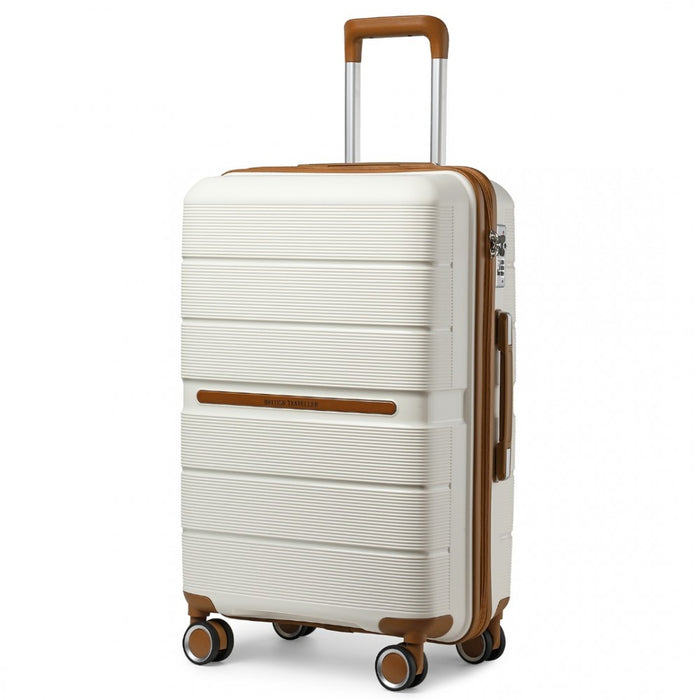 K2392L - British Traveller 28 Inch Multi-Texture Polypropylene Hard Shell Suitcase With TSA Lock - Cream