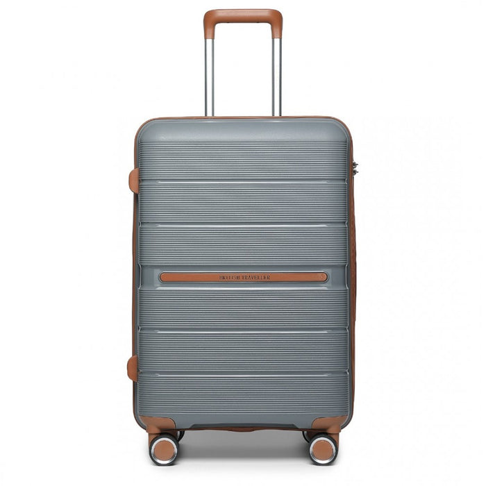 K2392L - British Traveller 20 Inch Multi-Texture Polypropylene Hard Shell Suitcase With TSA Lock - Grey And Brown