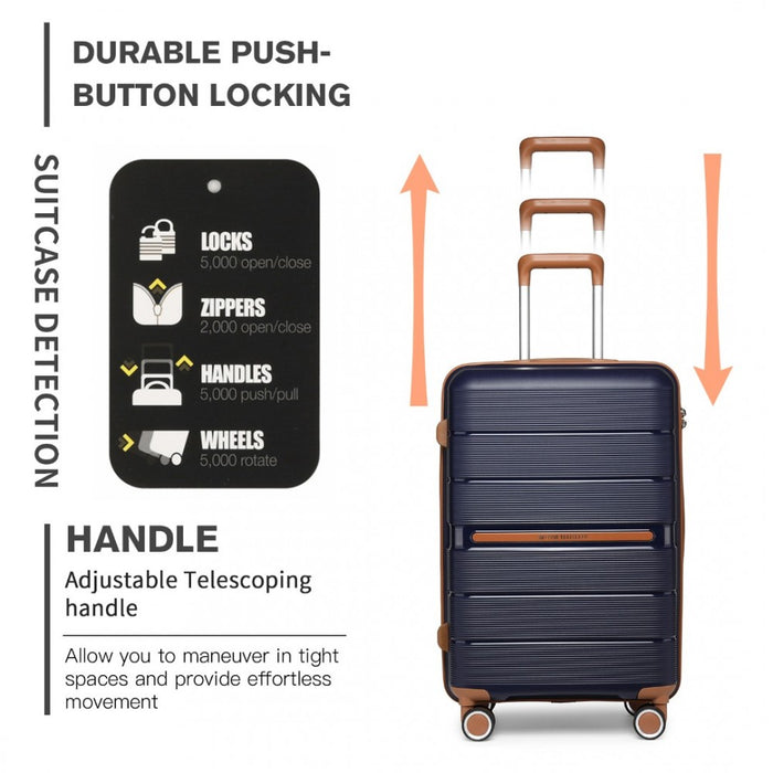 K2392L - British Traveller 28 Inch Multi-Texture Polypropylene Hard Shell Suitcase With TSA Lock - Navy
