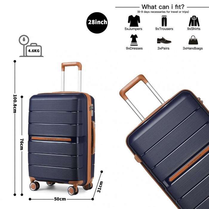 K2392L - British Traveller 28 Inch Multi-Texture Polypropylene Hard Shell Suitcase With TSA Lock - Navy