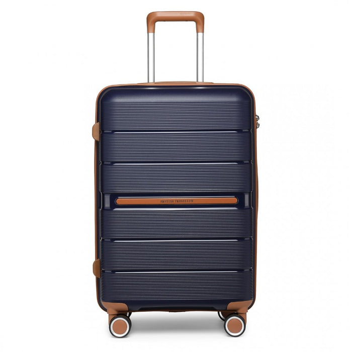 K2392L - British Traveller 20 Inch Multi-Texture Polypropylene Hard Shell Suitcase With TSA Lock - Navy