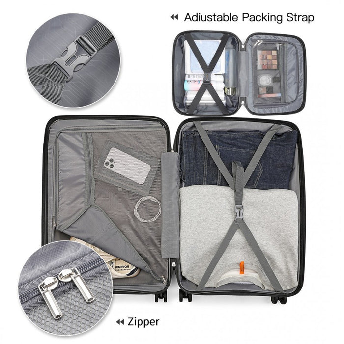 K2393L - British Traveller 4 Pcs Set Spinner Hard Shell PP Suitcase With TSA Lock And Vanity Case - Black