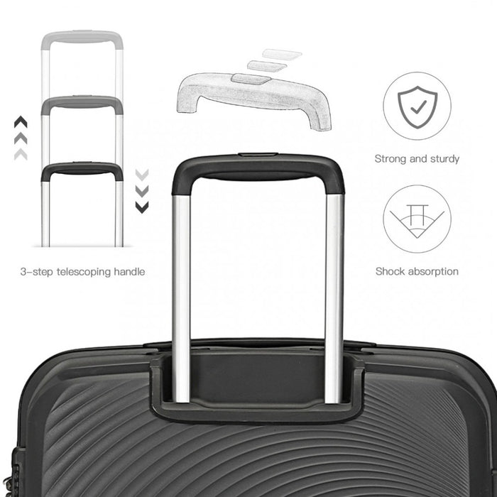 K2393L - British Traveller 4 Pcs Set Spinner Hard Shell PP Suitcase With TSA Lock And Vanity Case - Black