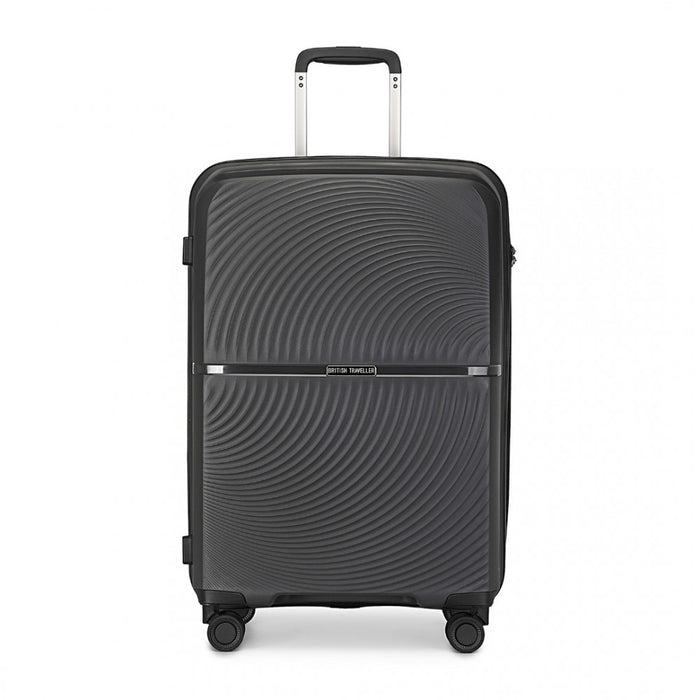 K2393L - British Traveller 3 Pcs Set Spinner Hard Shell PP Suitcase With TSA Lock - Black