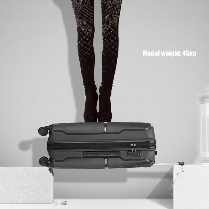 K2393L - British Traveller 3 Pcs Set Spinner Hard Shell PP Suitcase With TSA Lock - Black