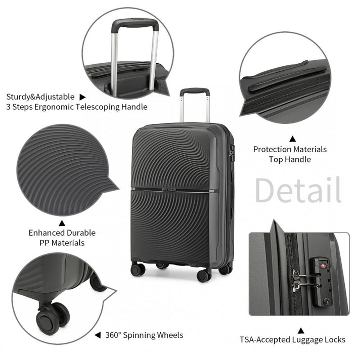 K2393L - British Traveller 20 Inch Spinner Hard Shell PP Suitcase With TSA Lock - Black