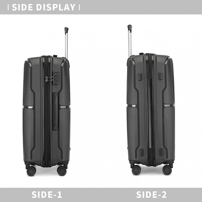K2393L - British Traveller 3 Pcs Set Spinner Hard Shell PP Suitcase With TSA Lock - Black