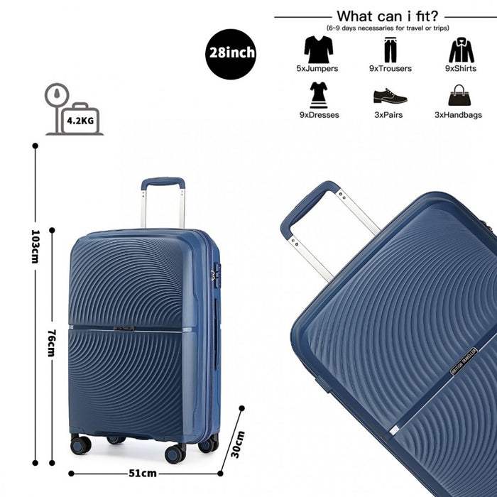 K2393L - British Traveller 3 Pcs Set Spinner Hard Shell PP Suitcase With TSA Lock - Navy