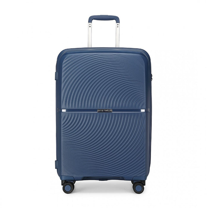 K2393L - British Traveller 3 Pcs Set Spinner Hard Shell PP Suitcase With TSA Lock - Navy