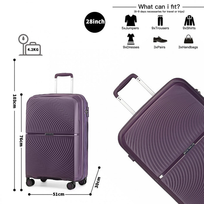 K2393L - British Traveller 28 Inch Spinner Hard Shell PP Suitcase With TSA Lock - Purple