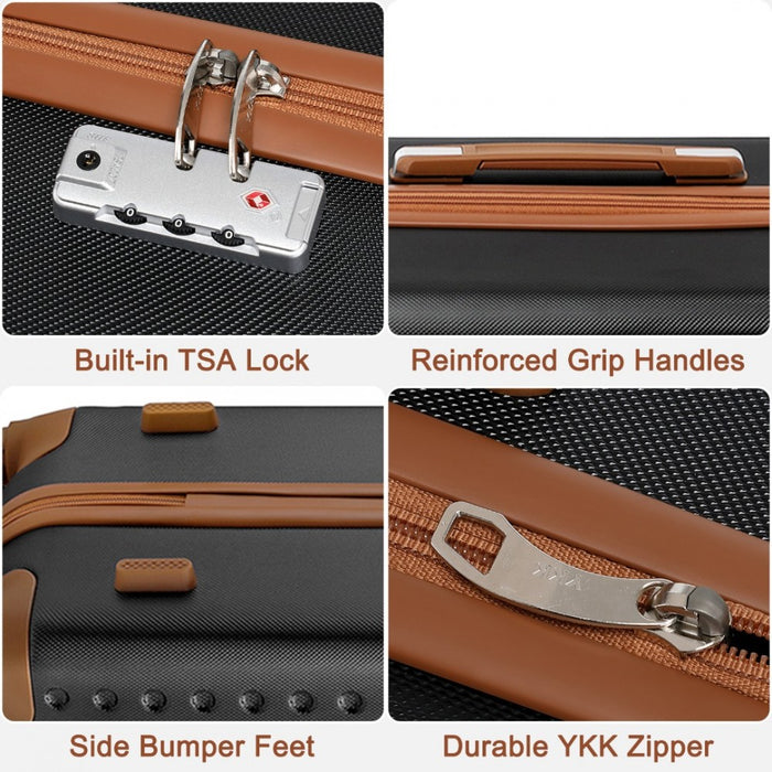 K2394L - Kono 13/20 Inch Flexible Hard Shell ABS Suitcase With TSA Lock And Vanity Case - Black