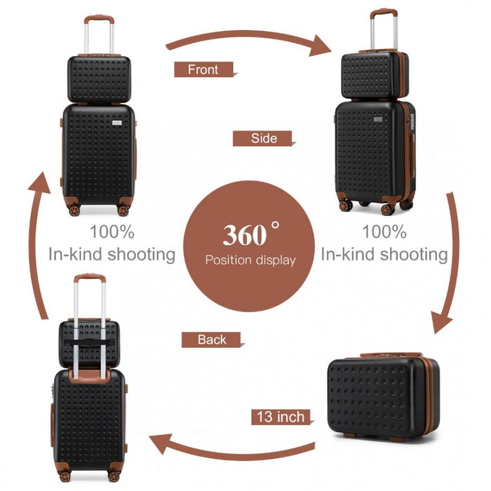 K2394L - Kono 13/20 Inch Flexible Hard Shell ABS Suitcase With TSA Lock And Vanity Case - Black