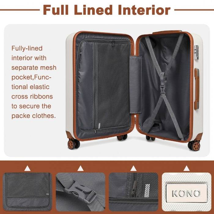 K2394L - Kono 24 Inch Flexible Hard Shell ABS Suitcase With TSA Lock - Cream
