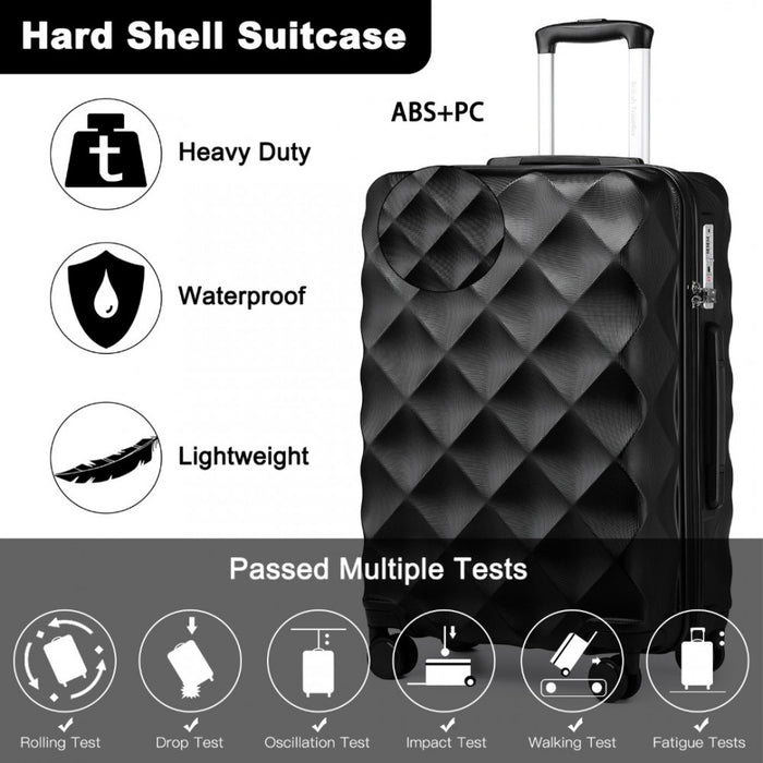 K2395L - British Traveller 24 Inch Ultralight ABS And Polycarbonate Bumpy Diamond Suitcase With TSA Lock - Black