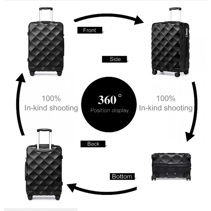 K2395L - British Traveller 24 Inch Ultralight ABS And Polycarbonate Bumpy Diamond Suitcase With TSA Lock - Black