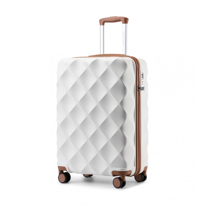 K2395L - British Traveller 20 Inch Ultralight ABS And Polycarbonate Bumpy Diamond Suitcase With TSA Lock - Cream