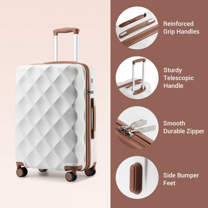 K2395L - British Traveller 32 Inch Extra-Large Diamond Texture ABS+PC Hard-Shell Spinner Suitcase with Telescopic Handle - Cream