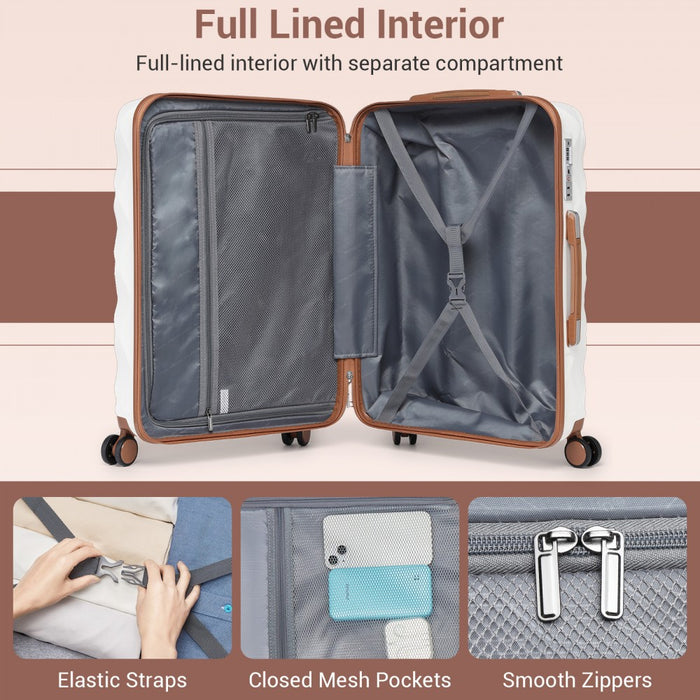 K2395L - British Traveller 32 Inch Extra-Large Diamond Texture ABS+PC Hard-Shell Spinner Suitcase with Telescopic Handle - Cream