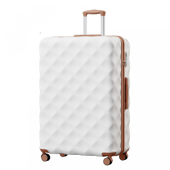 K2395L - British Traveller 32 Inch Extra-Large Diamond Texture ABS+PC Hard-Shell Spinner Suitcase with Telescopic Handle - Cream